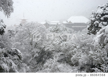 雪の清水寺　子安塔から本堂遠望　京都市東山区 86064568