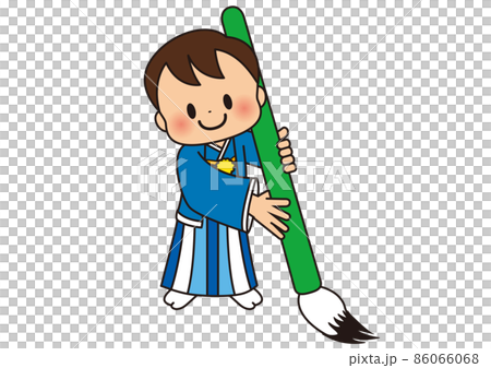 Cute kids boys doing calligraphy 86066068