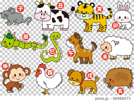 楽しくて可愛い干支動物セットのイラスト素材 楽しくて可愛い干支動物セットのイラスト素材