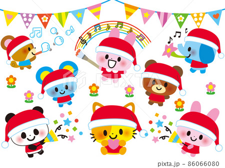 楽しい子供動物サンタのクリスマス 86066080