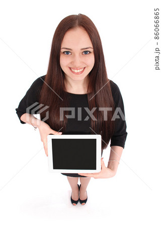 Happy student teenage girl with tablet pc 86066865