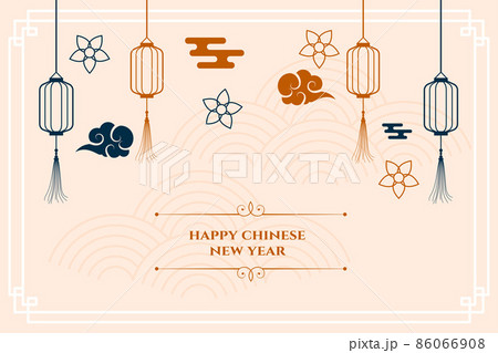 flat chinese new year event card with lanterns and clouds 86066908