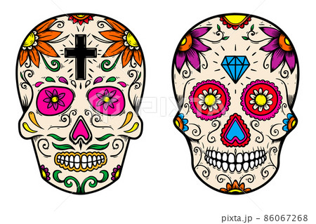 Set Of Vintage Mexican Sugar Skull Isolated On...のイラスト素材 [86067268] - PIXTA