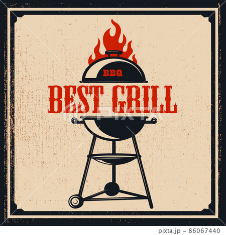Poster template with bbq grill. Design element for card, flyer, banner, emblem. Vector illustration 86067440
