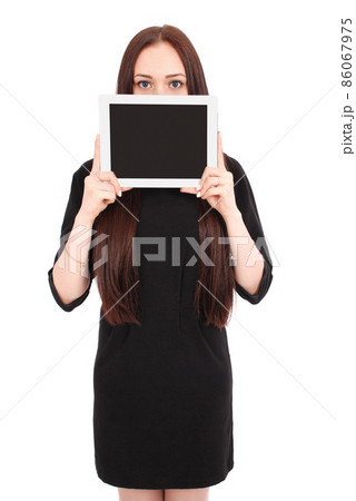 Girl keeps tablet pc the face Girl keeps tablet pc the face 86067975