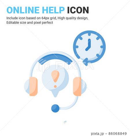 Online help icon vector with flat color style isolated on white background. Vector illustration service center sign symbol icon concept for business, finance, industry, company, apps and project Online help icon vector with flat color style isolated on white background. Vector illustration service center sign symbol icon concept for business, finance, industry, company, apps and project 86068849
