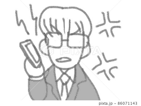 スマホを持ちイライラ怒るメガネの男性 スマホを持ちイライラ怒るメガネの男性 86071143