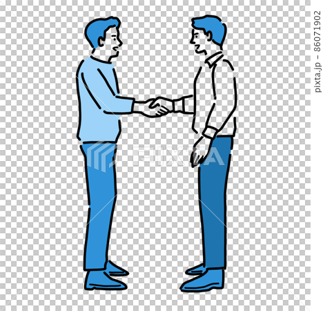握手をしている全身の若い私服の男性たちのイラスト素材