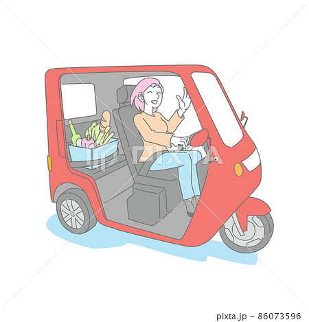 電動トゥクトゥクで買い物する女性 電動トゥクトゥクで買い物する女性 86073596