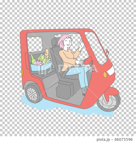 電動トゥクトゥクで買い物する女性 電動トゥクトゥクで買い物する女性 86073596