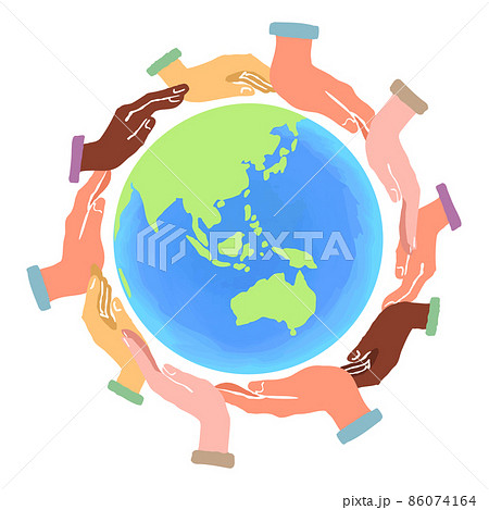 色々な手に囲まれる地球のイラスト 色々な手に囲まれる地球のイラスト 86074164