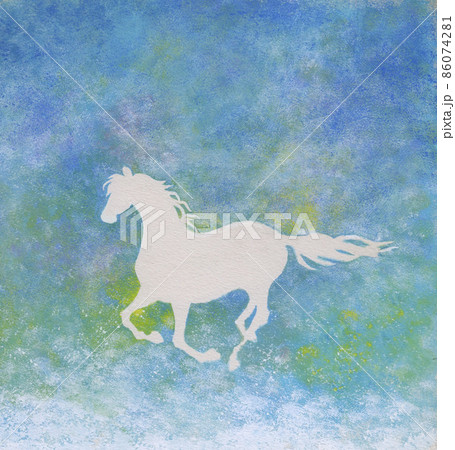 白馬のシルエットの手描きイラストです 86074281