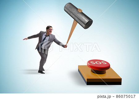 Businessman pressing SOS button in case of danger Businessman pressing SOS button in case of danger 86075017