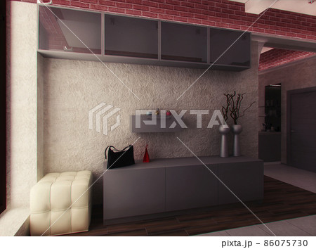 Townhouse in loft style. Interior design for home. 3d render for inspiration Townhouse in loft style. Interior design for home. 3d render for inspiration 86075730