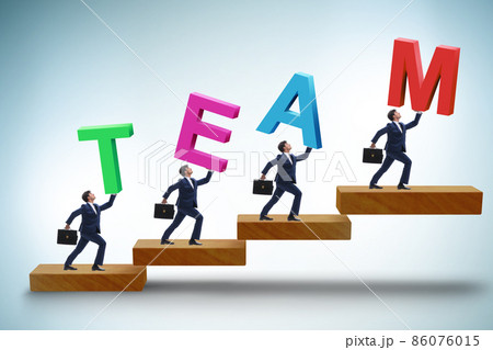 Teamwork concept with people carrying team letters 86076015