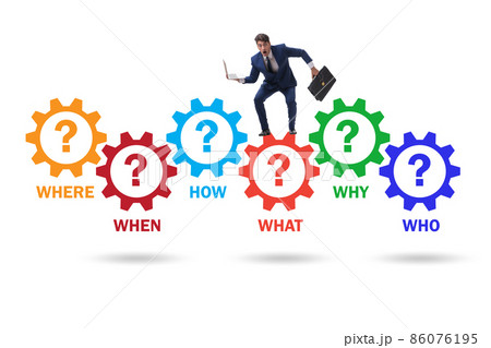 Concept of many questions with businessman Concept of many questions with businessman 86076195