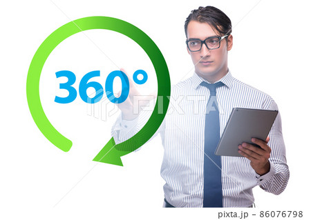 360 degree concept with businessman pressing button 360 degree concept with businessman pressing button 86076798