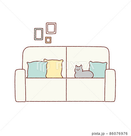 猫がソファーに寝転んでいる手描き風イラスト 猫がソファーに寝転んでいる手描き風イラスト 86076976
