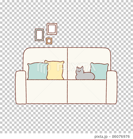 猫がソファーに寝転んでいる手描き風イラスト 猫がソファーに寝転んでいる手描き風イラスト 86076976