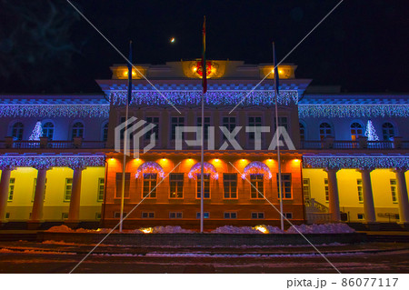 Night view of the Presidential Palace in Vilnius with christmas illumination at Lithuania Night view of the Presidential Palace in Vilnius with christmas illumination at Lithuania 86077117
