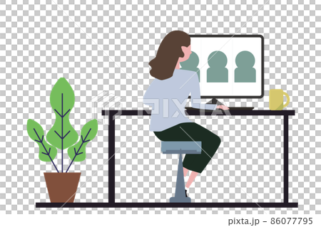 ビデオ通話する女性 チャット在宅リモート 86077795