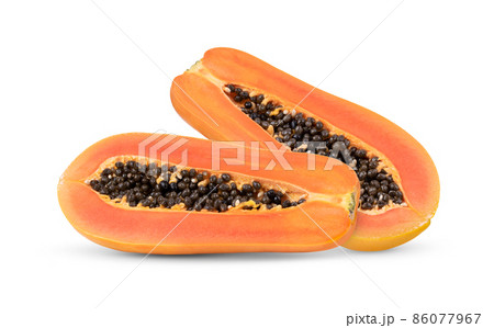 slices of sweet papaya on white background 86077967