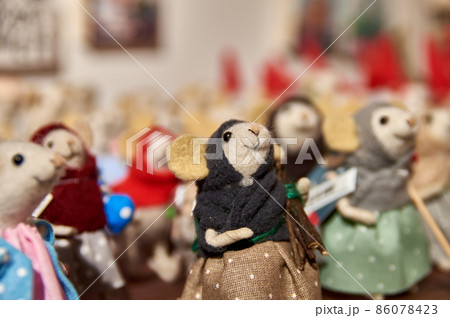 Knitted figurines of cute mice. Handmade wool toys. Knitted figurines of cute mice. Handmade wool toys. 86078423