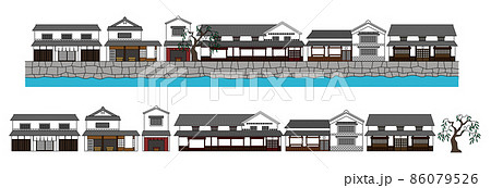 日本の古い街並みのイラスト素材