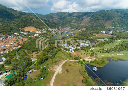 Aerial view of Kathu district Phuket Thailand from Drone camera High angle view Aerial view of Kathu district Phuket Thailand from Drone camera High angle view 86081067