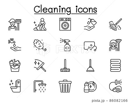 Cleaning icons set in thin line style 86082166
