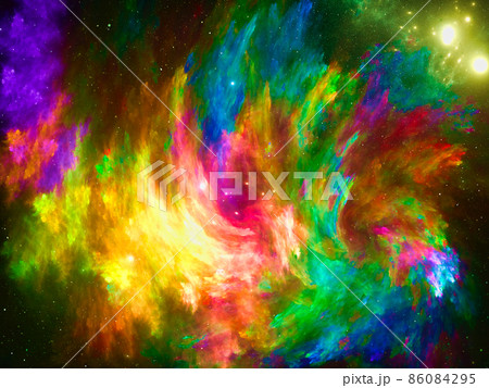 Bright space theme background - colorful strokes and stars - 3d illustration 86084295