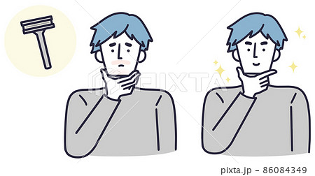 カミソリ負けを起こしている男性ビフォーアフターセット　シンプルイラスト 86084349