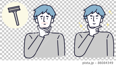 カミソリ負けを起こしている男性ビフォーアフターセット　シンプルイラスト 86084349
