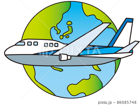 世界を飛び回る飛行機ジャンボジェット機のイラスト素材