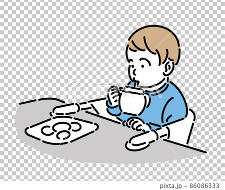 ご飯を食べている椅子に座った1歳児 ご飯を食べている椅子に座った1歳児 86086333