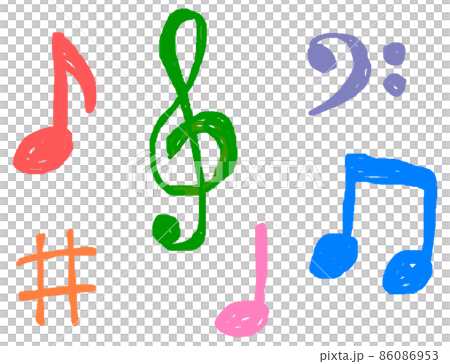 音を符号で表現する手描き風の音符のイラスト素材