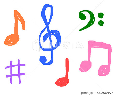 音を符号で表現する手描き風の音符のイラスト素材