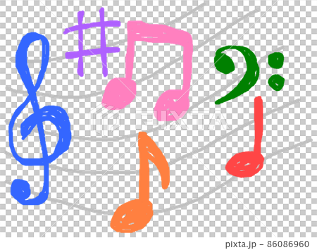 音を符号で表現する手描き風の音符のイラスト素材