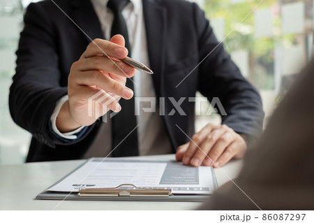 Business people hold a resume and talk to job applicants for job interviews about careers and Their personal history in the company. Recruitment concepts 86087297