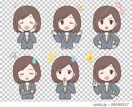Facial expression set of a young woman in a business suit Facial expression set of a young woman in a business suit 86090837