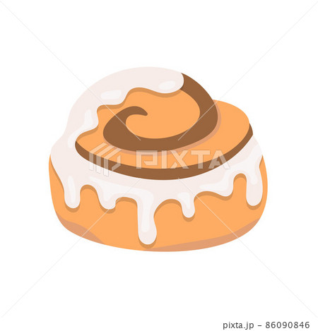 Cinnamon bun. Sweet roll with sugar glaze,...のイラスト素材 [86090846] - PIXTA