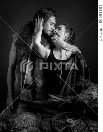 Loving couple hugging tightly while saying goodbye. 86091805