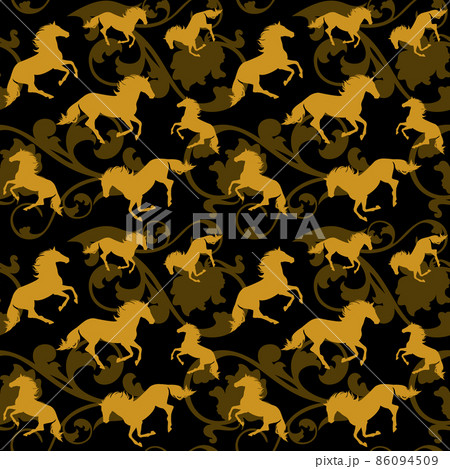 running mustang horses and rose flowers vector seamless print design running mustang horses and rose flowers vector seamless print design 86094509