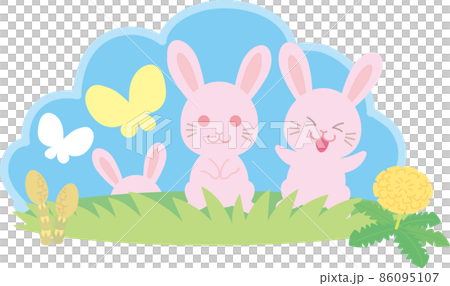 Image of spring_rabbit, dandelion, horsetail and butterfly_with background color 86095107