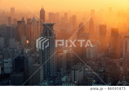 The skyline of urban architectural landscape in the Bund at sunset, Shanghai, China The skyline of urban architectural landscape in the Bund at sunset, Shanghai, China 86095875