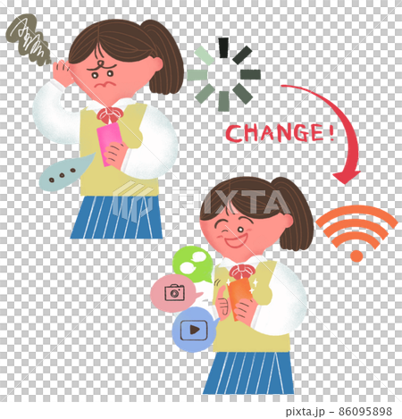 新入学、卒業時にスマホを買い換える女学生 86095898
