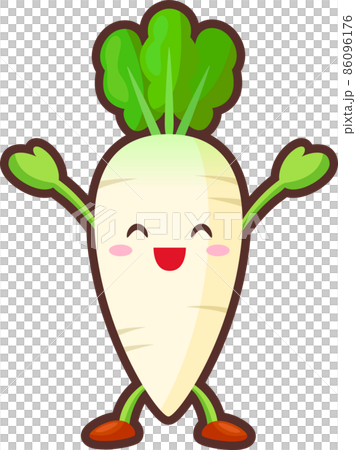 Illustration of a cute radish that rejoices with both hands raised Illustration of a cute radish that rejoices with both hands raised 86096176