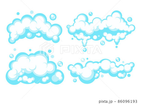 Cartoon soap foam set with bubbles. Light blue suds of bath, shampoo, shaving, mousse. Vector illustration. EPS 10 Cartoon soap foam set with bubbles. Light blue suds of bath, shampoo, shaving, mousse. Vector illustration. EPS 10 86096193