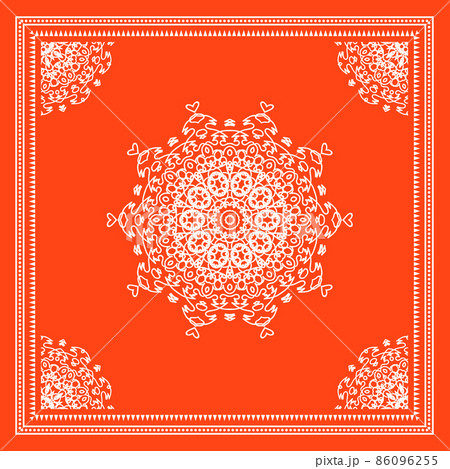 Red Bandana Shawl, Tablecloth Fabric Print, Silk Neck Scarf, Kerchief Design, Ornament Paisley, Square Pattern 86096255