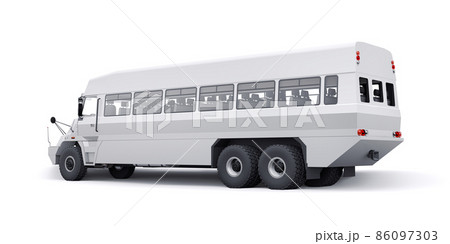 Bus to transport workers to hard to reach areas. 3D illustration. 86097303